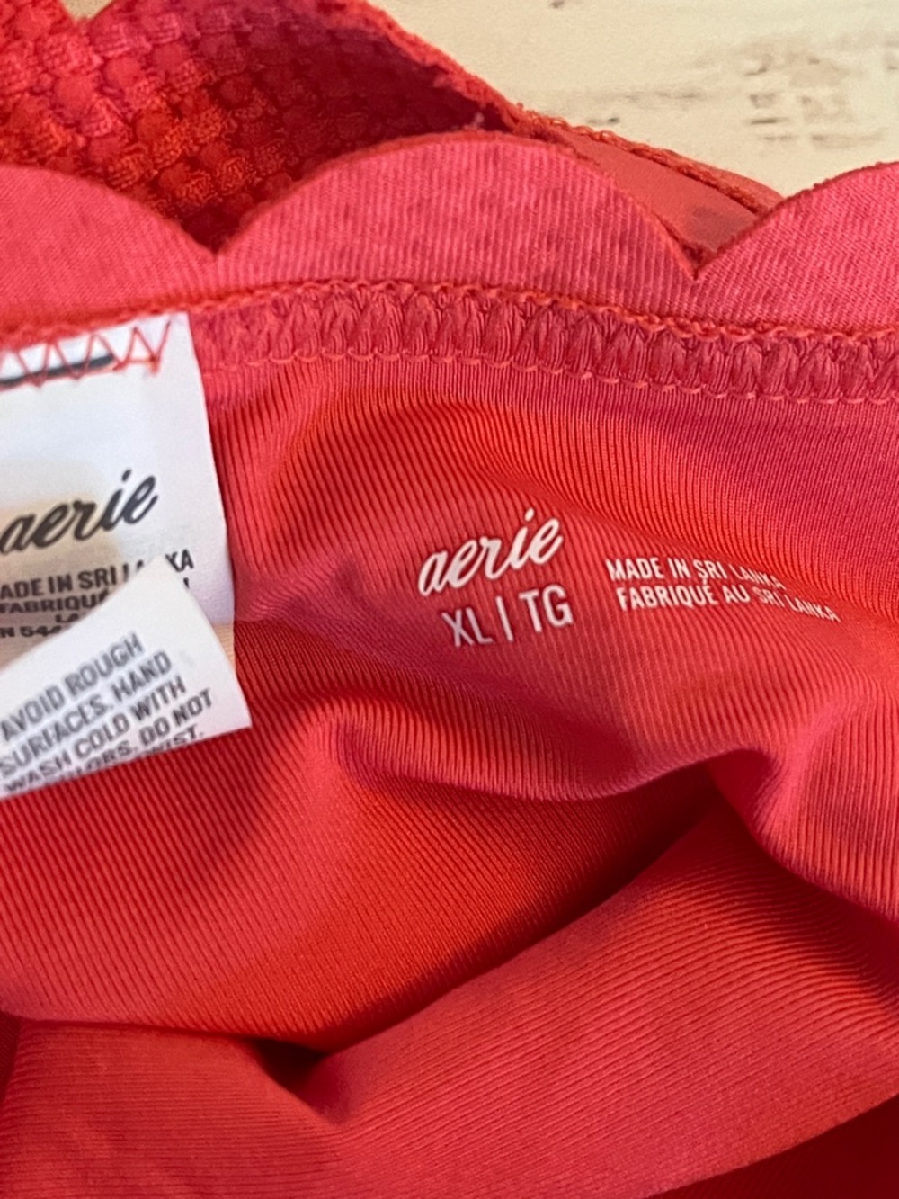 Aerie Scalloped Trim Triangle Bikini in Coral size XL - Picture 5 of 6